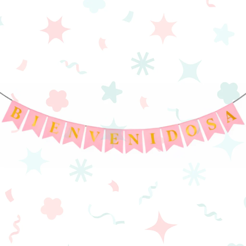 Banderines “Bienvenidos” con stamping rosa