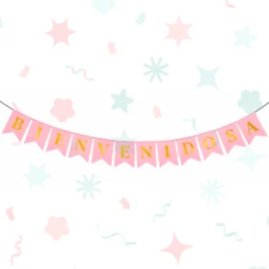 Banderines “Bienvenidos” con stamping rosa