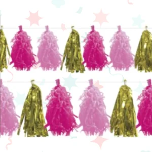 Guirnalda de borlas rosa, magenta y dorado DIY (300 cm)