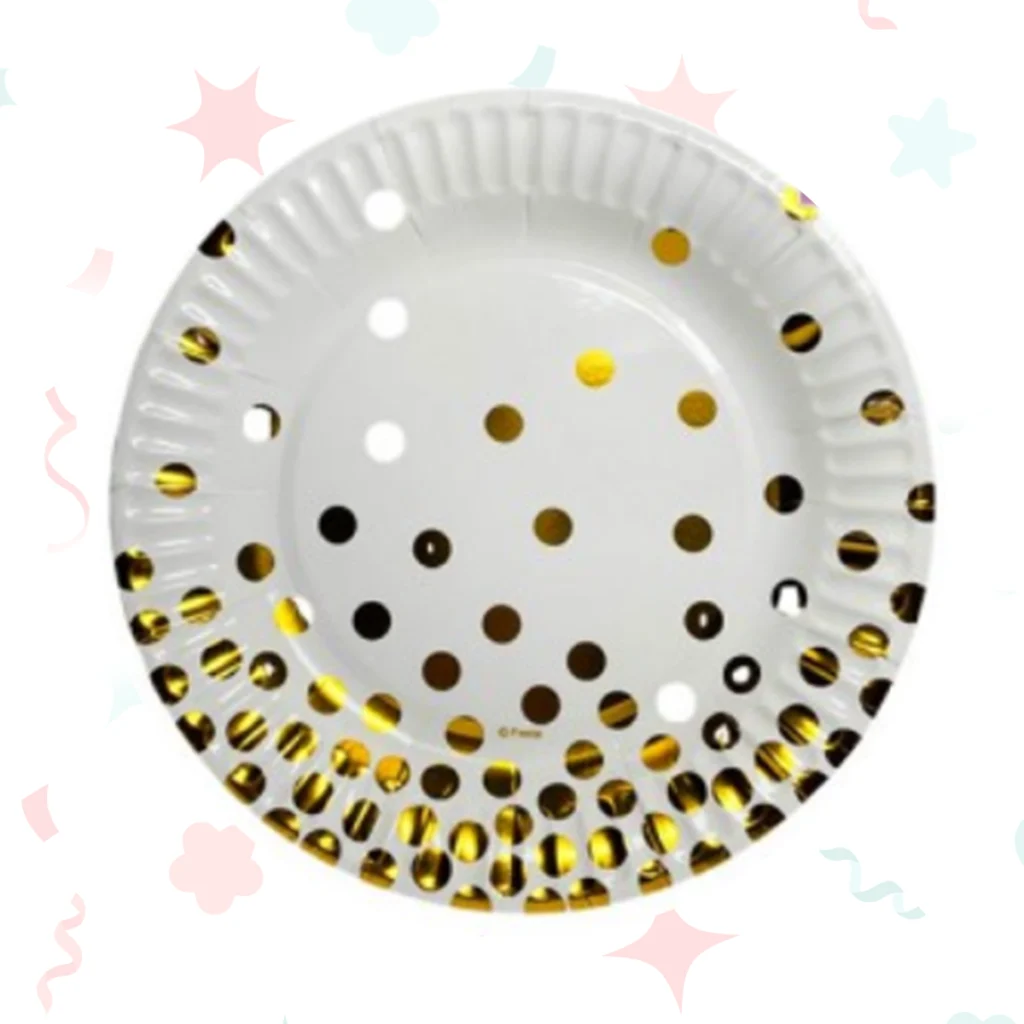 PLATO DE POLIPAPEL 17cm BLANCO LUNARES DORADOS x 6