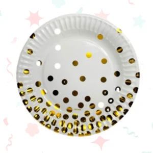 PLATO DE POLIPAPEL 17cm BLANCO LUNARES DORADOS x 6