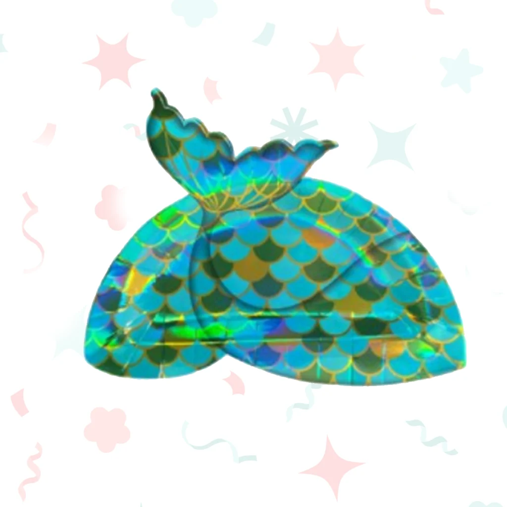 PLATO DE POLIPAPEL 17cm CON FORMA SIRENA DE MAR x 6 un