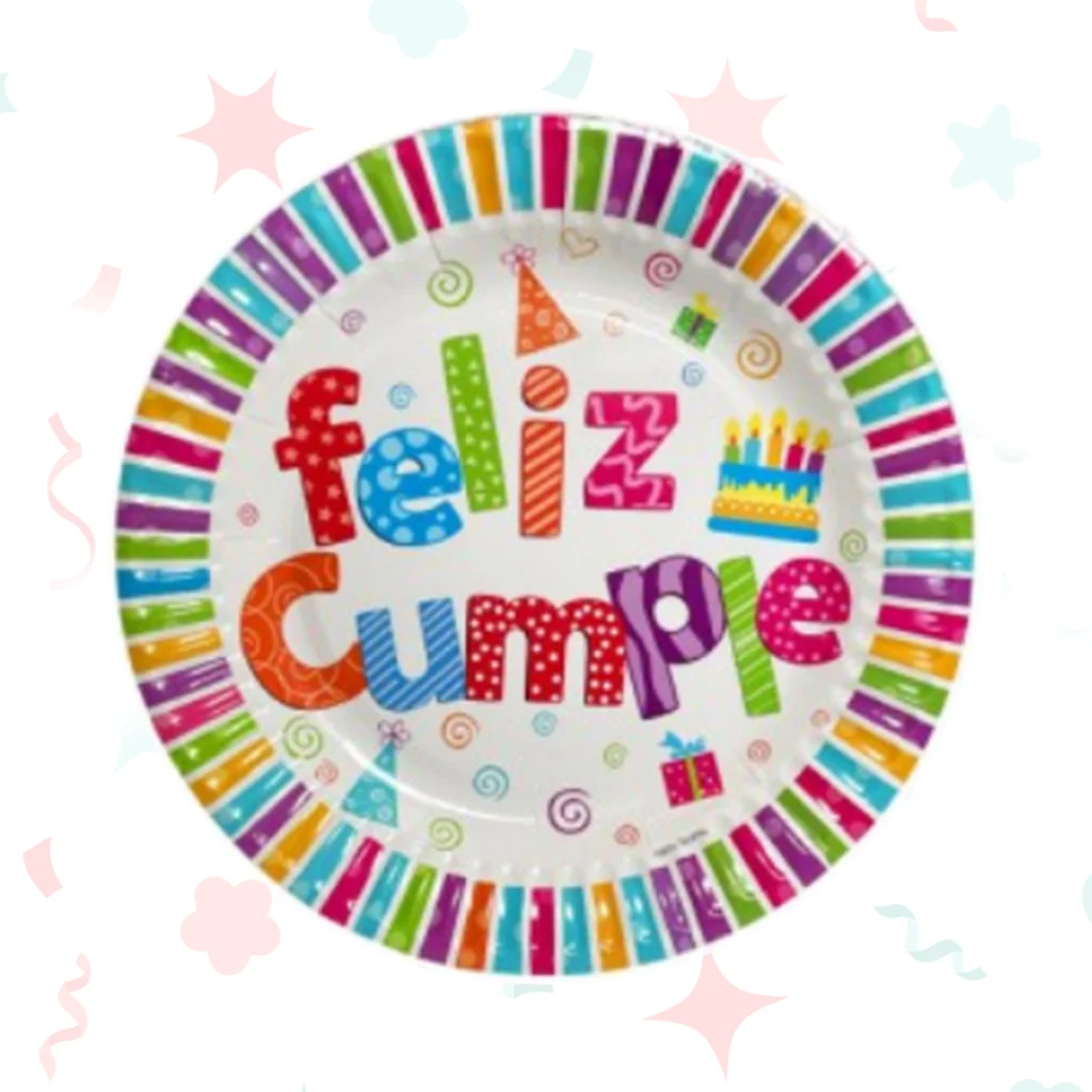 PLATO DE POLIPAPEL 17cm FELIZ CUMPLE x 6 unidades