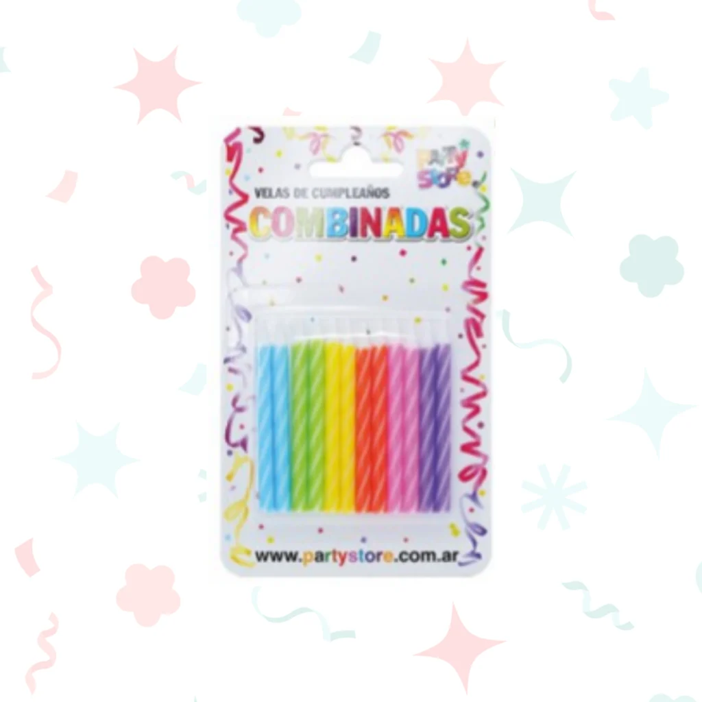 VELAS COMBINADAS X12 TAMAÑO CHICO MULTICOLOR