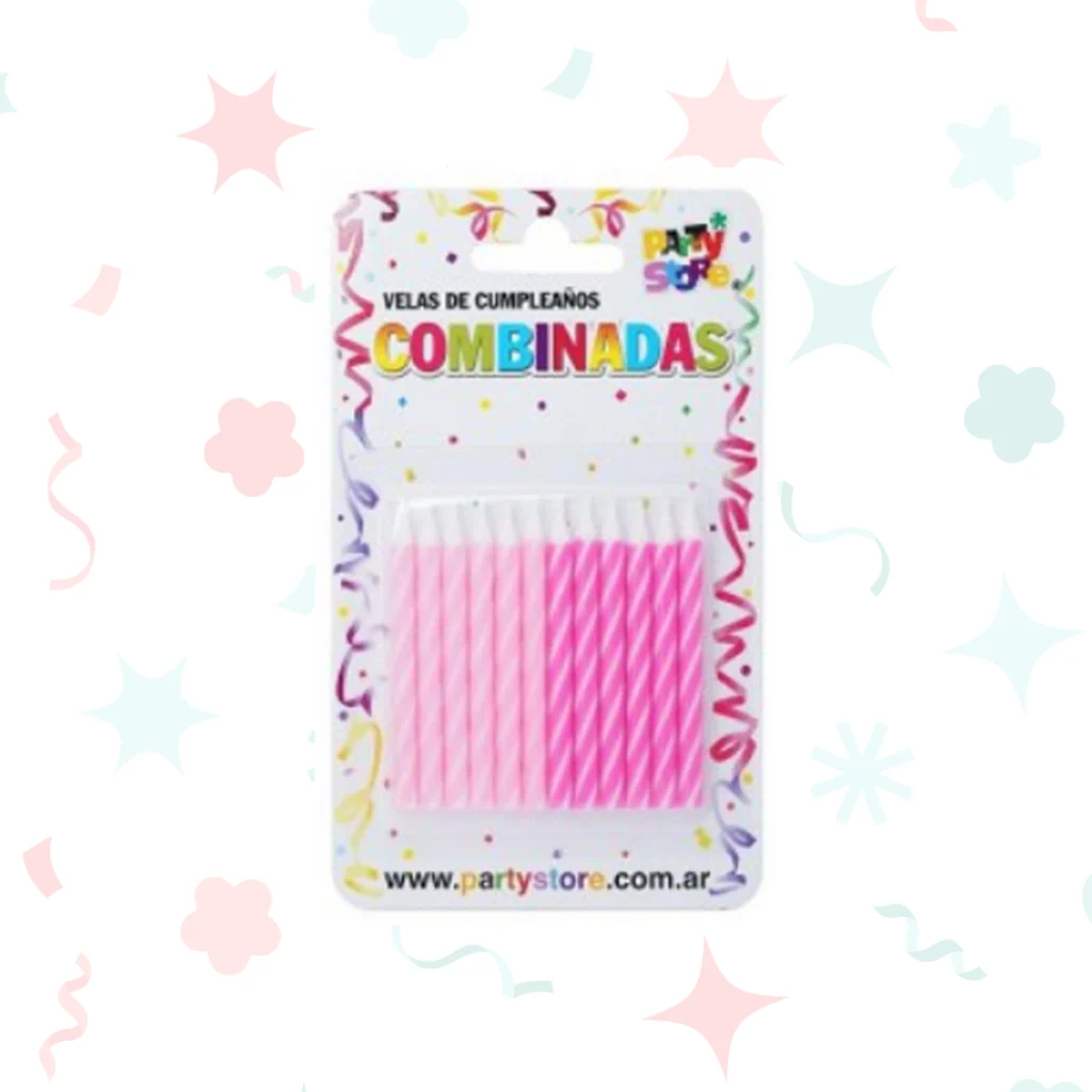 VELAS COMBINADAS X12 TAMAÑO CHICO ROSA
