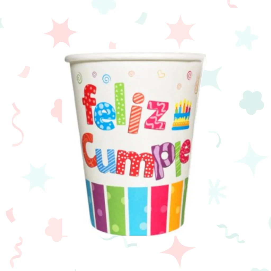 Vasos de polipapel “Feliz cumple” de 266 cc (6 unidades)