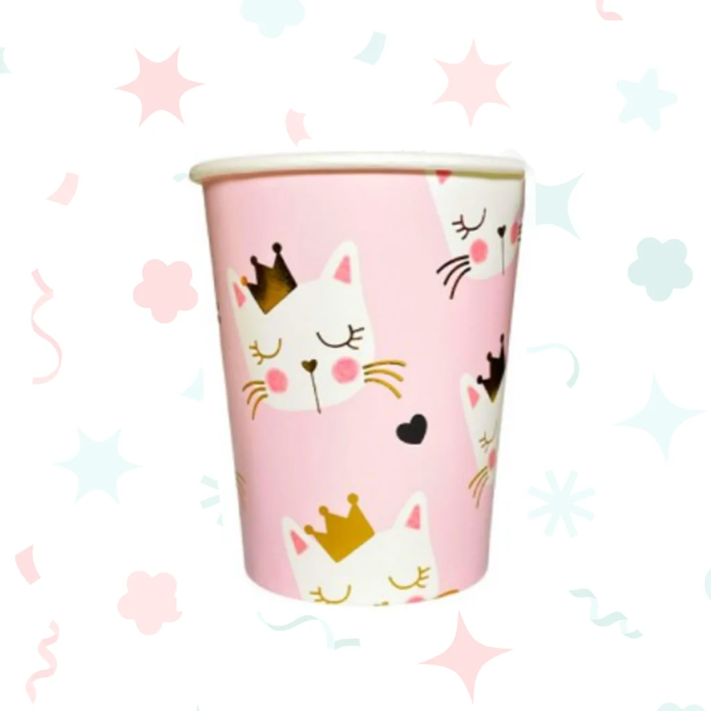 Vasos de polipapel Kitty con impresión metalizada de 266 cc (6 unidades)