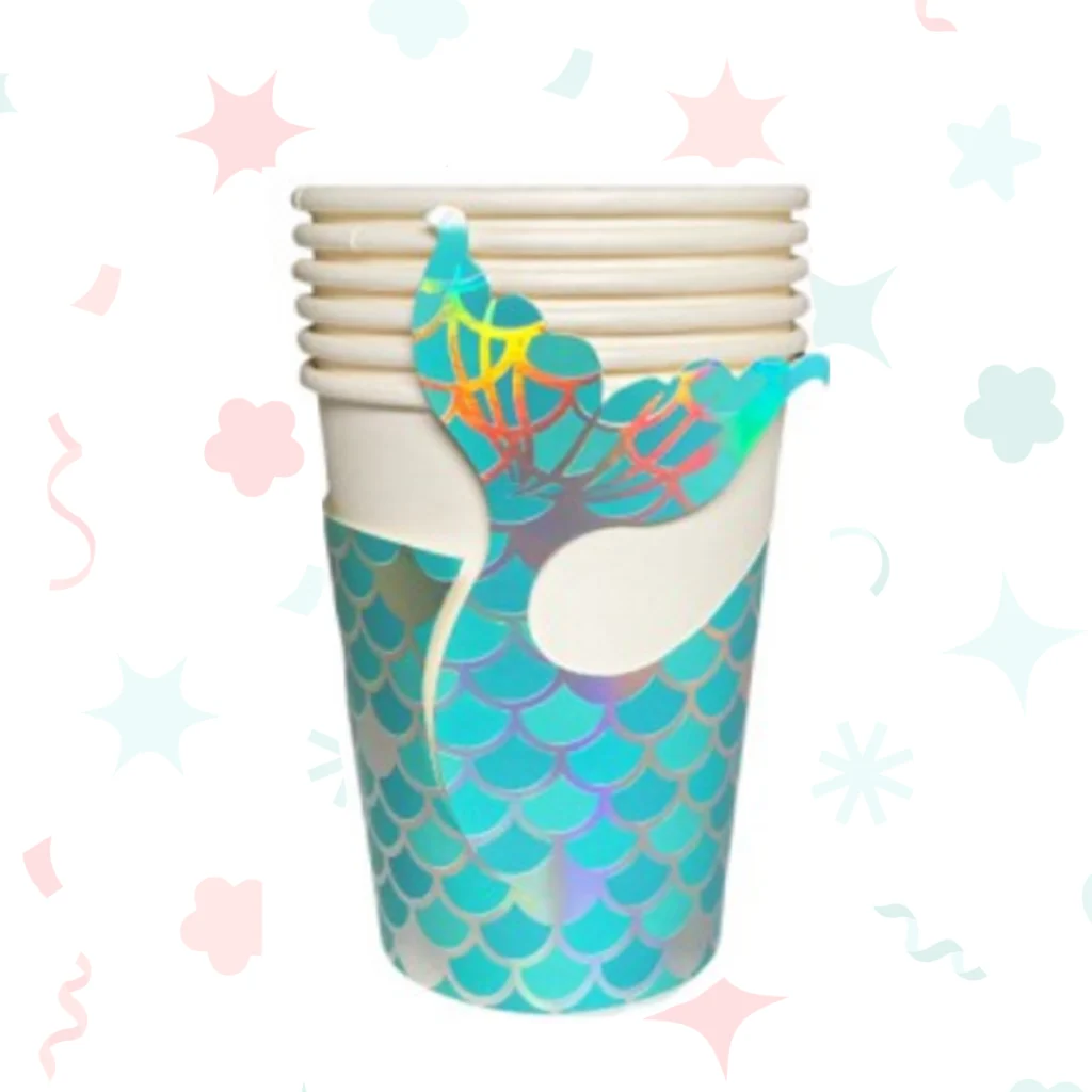 Vasos de polipapel de sirena de mar con cubrevaso, 266 cc (6 unidades)