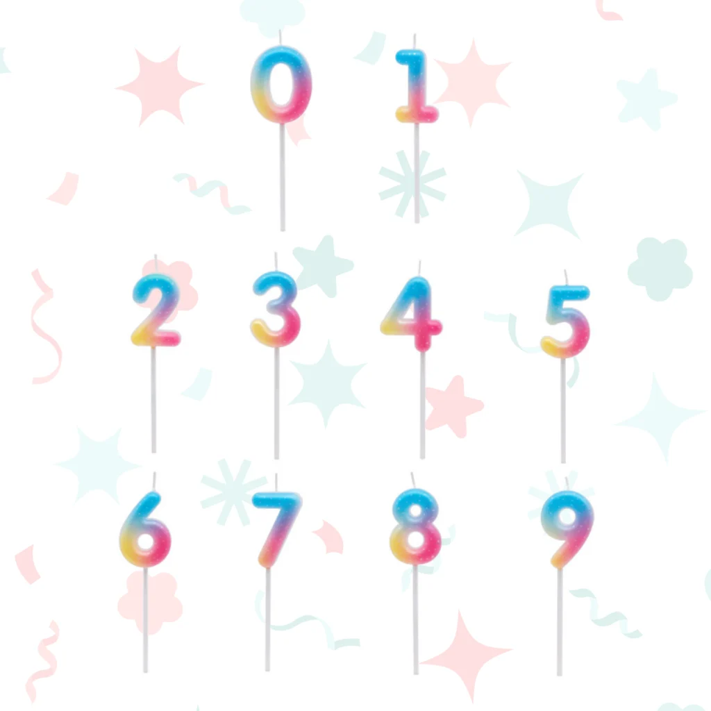 Vela número multicolor (del 0 al 9, por unidad)
