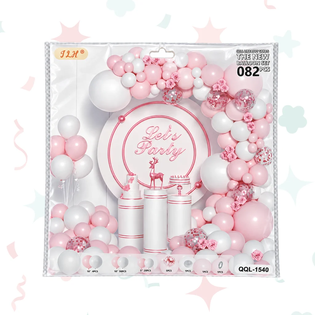 Kit de globos metalizados Rosas y blanco (82 piezas)