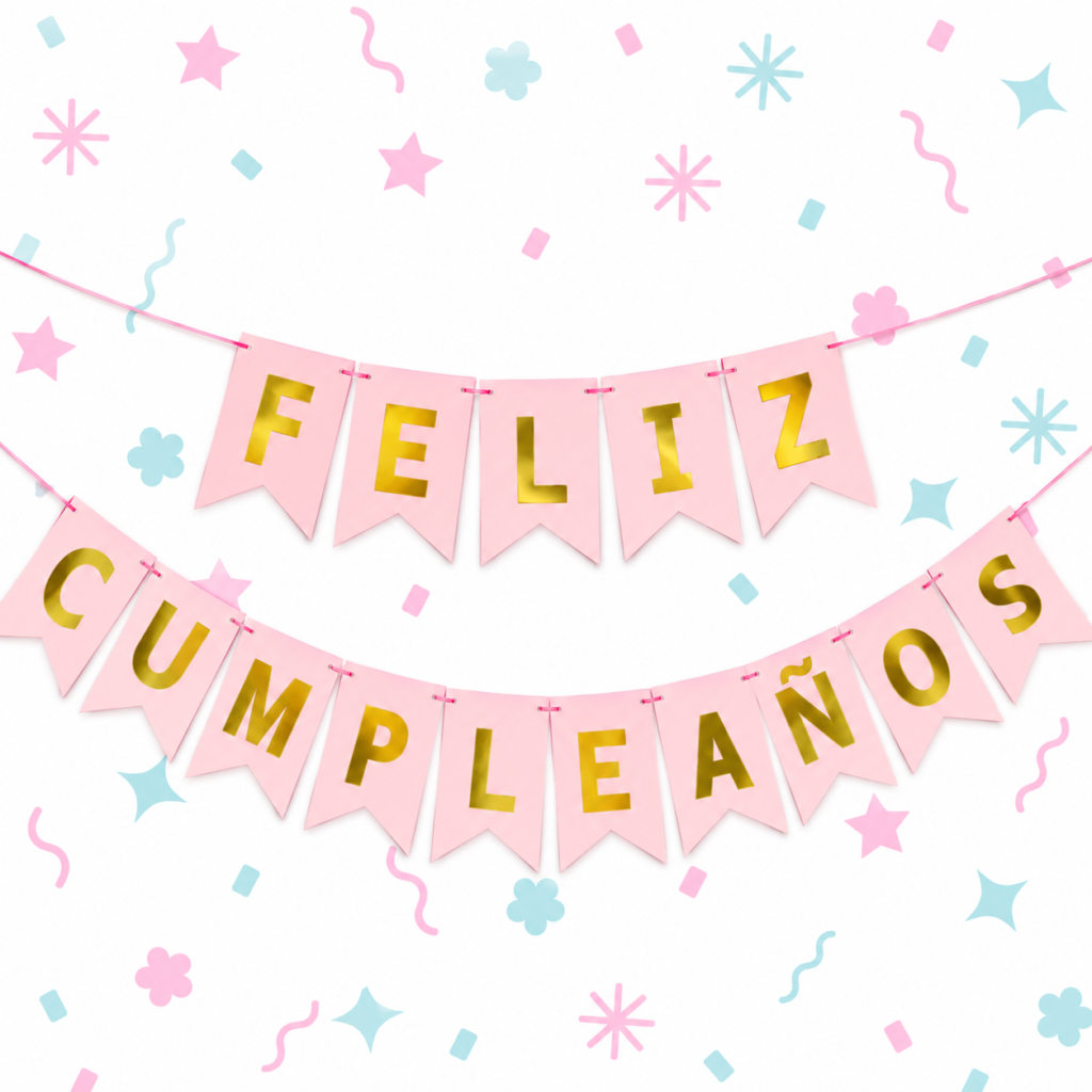 Banderín Feliz Cumpleaños Rosa Pastel con Stamping x 1 Unidad 🎀