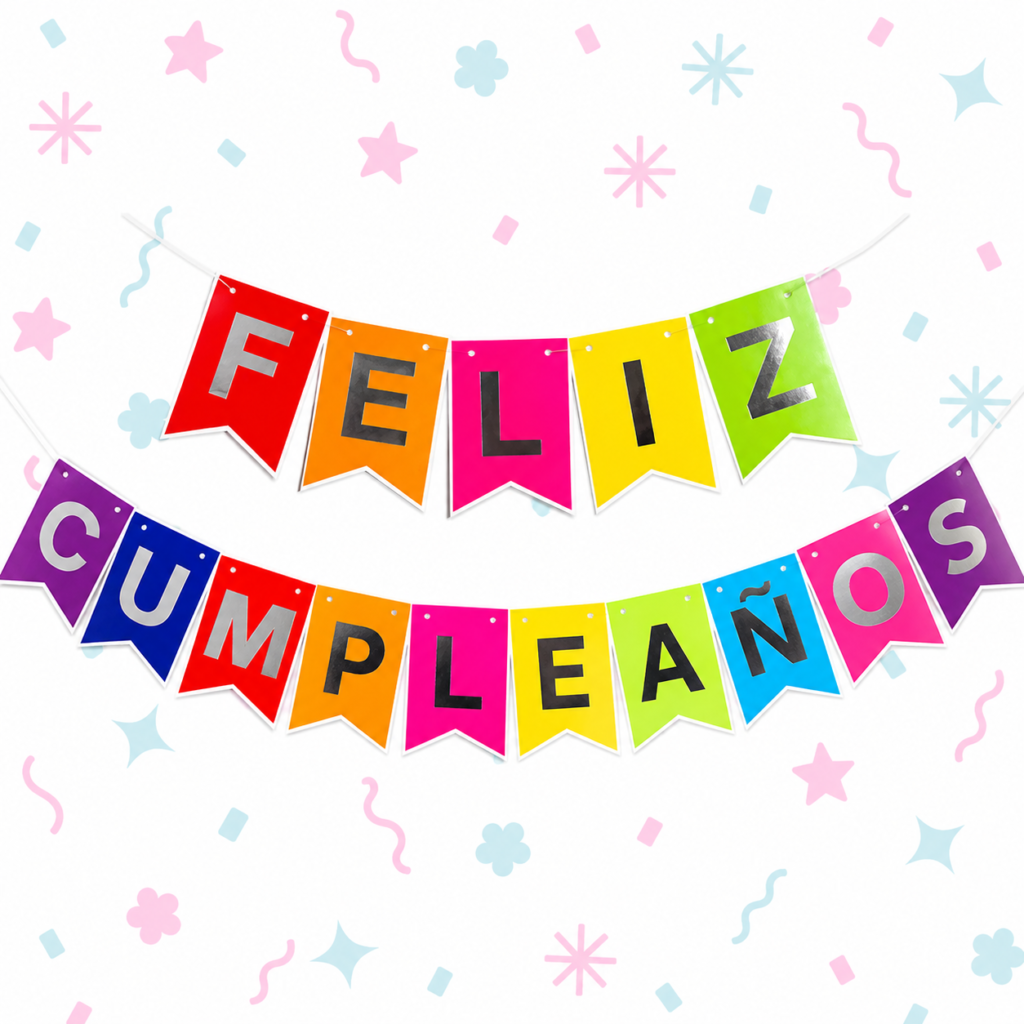 Banderín Feliz Cumpleaños Multicolor con Stamping x 1 Unidad 🌈