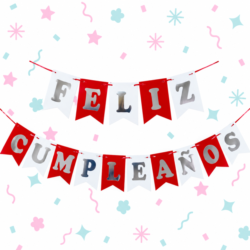 Banderín Feliz Cumpleaños Rojo y Blanco con Stamping x 1 Unidad ❤️🤍