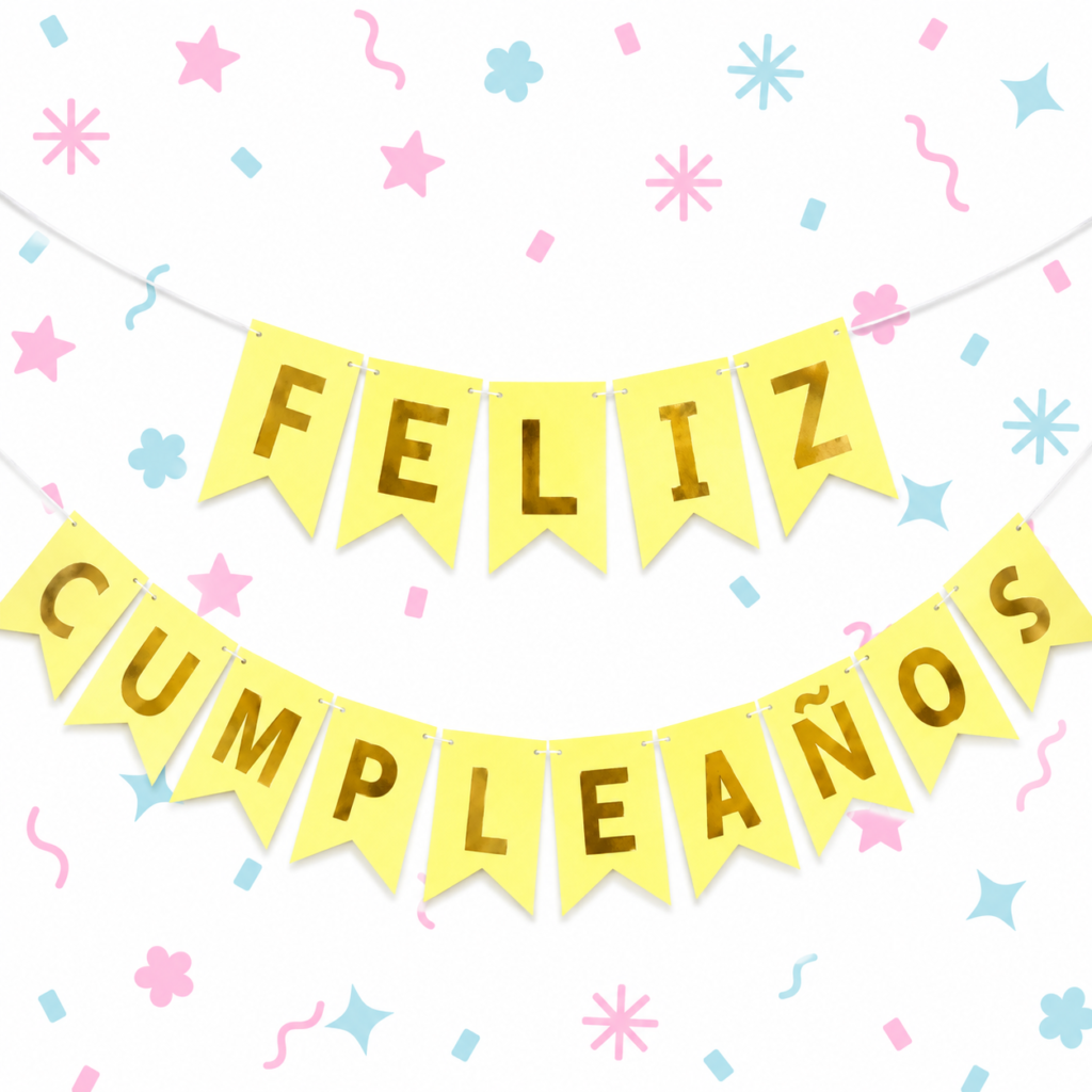 Banderín Feliz Cumpleaños Amarillo Pastel con Stamping x 1 Unidad 💛