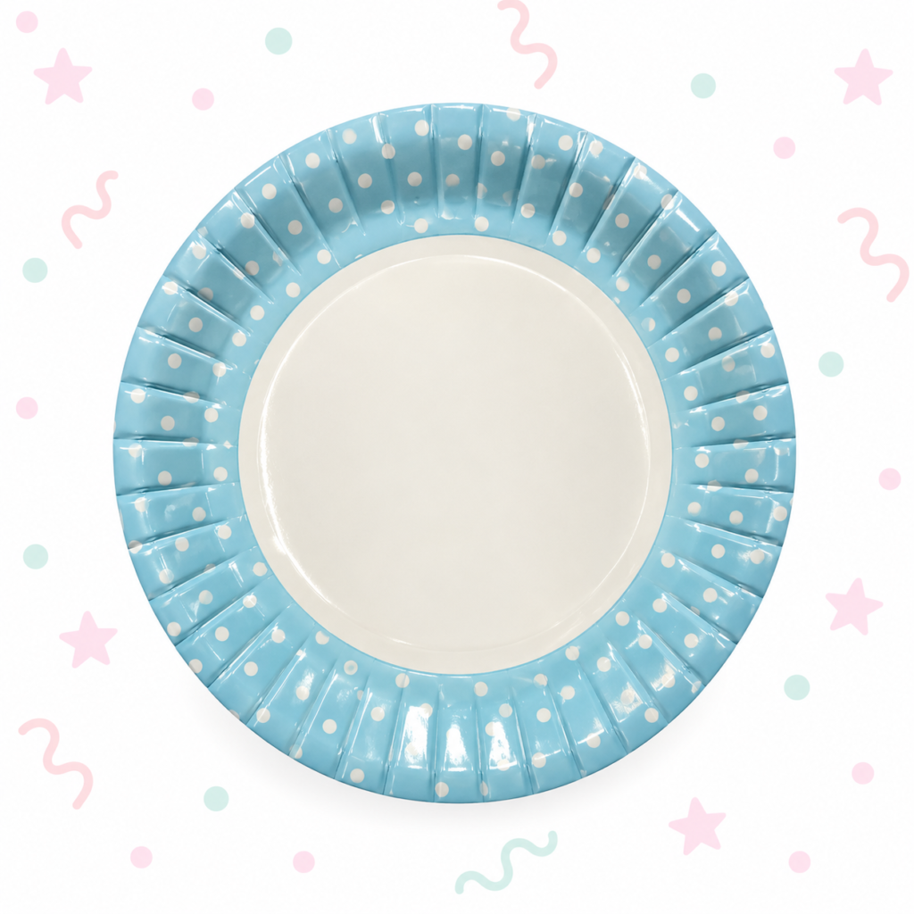 Platos polipapel Celeste con Lunares Blancos x 10 Unidades