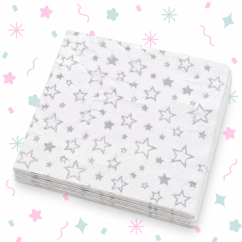 Servilletas Estrellas Plateadas 32 x 32 cm x 20 Unidades ⭐