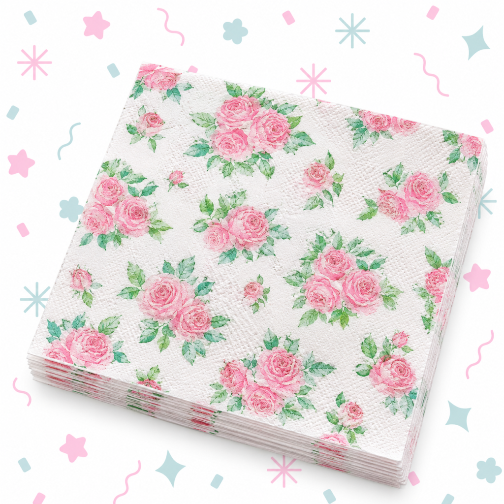 Servilletas Flores Rosas 32 x 32 cm x 20 Unidades 🌹